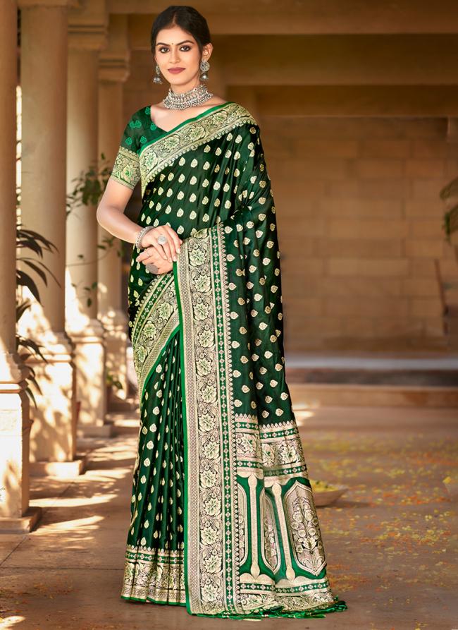 Sattin Silk Green Wedding Wear Weaving Saree